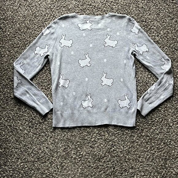 Loft Gray Cute Bunny Lightweight Sweater Womens Med Cottagecore Easter Girly - Picture 4 of 7